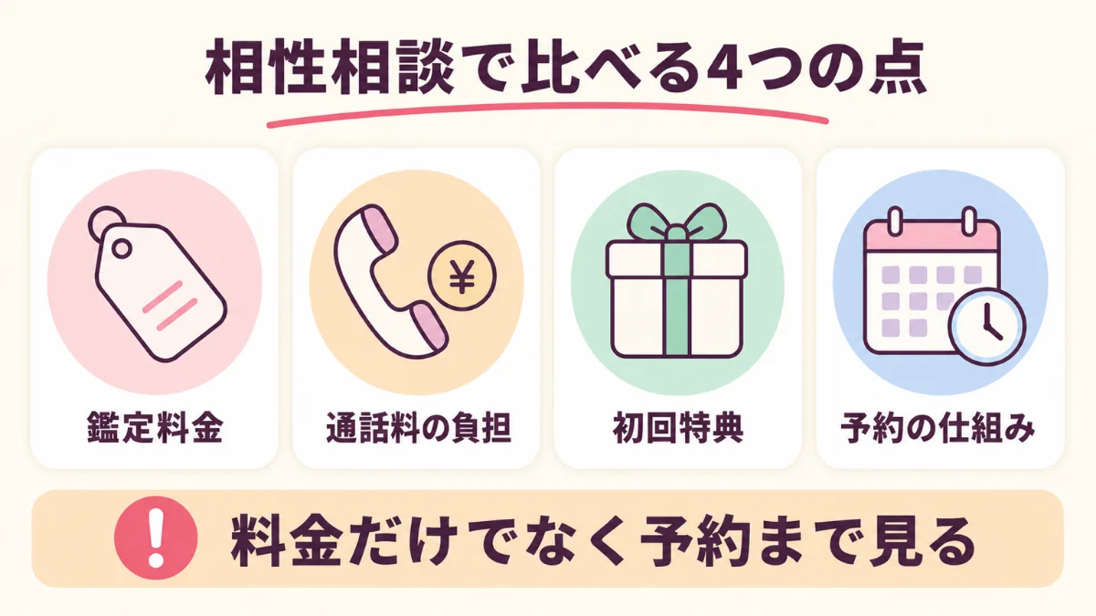 相性相談のサービスは鑑定料金と通話料と初回特典と予約で比べる