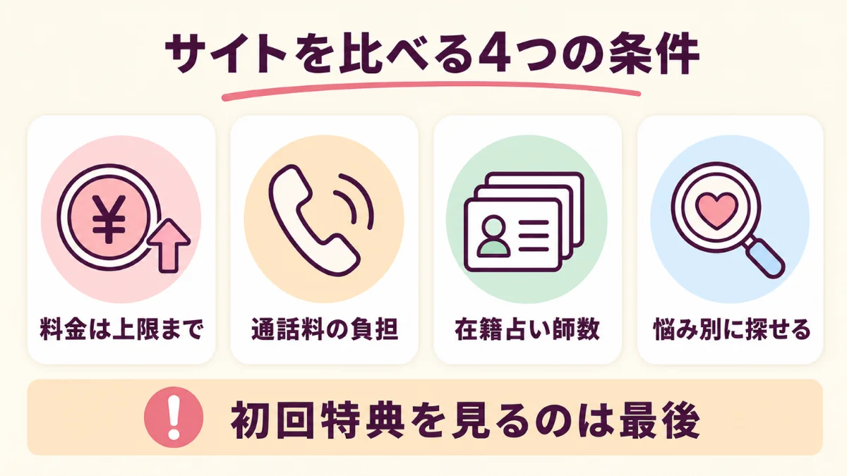 恋愛相談で電話占いを比べるときに見る4つの条件