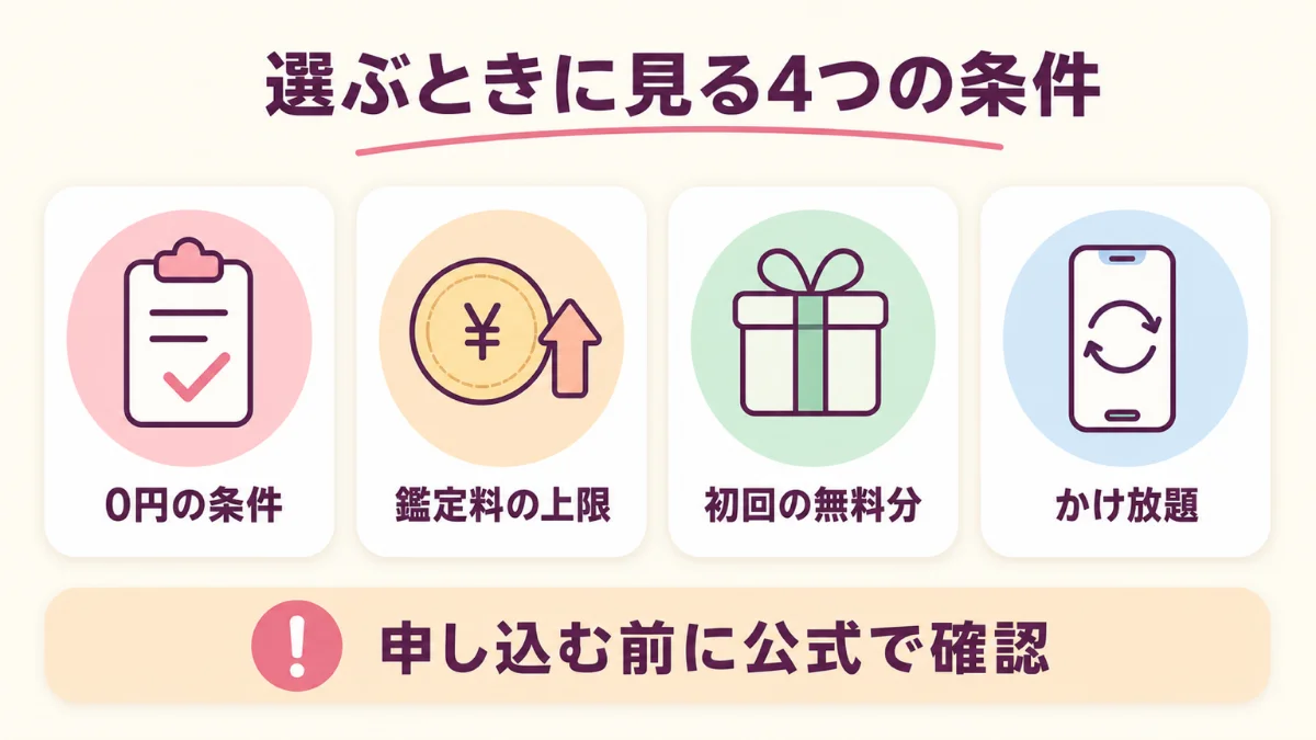 通話料無料の電話占いは0円の条件・鑑定料の上限・初回の無料分・かけ放題の4つで選ぶ