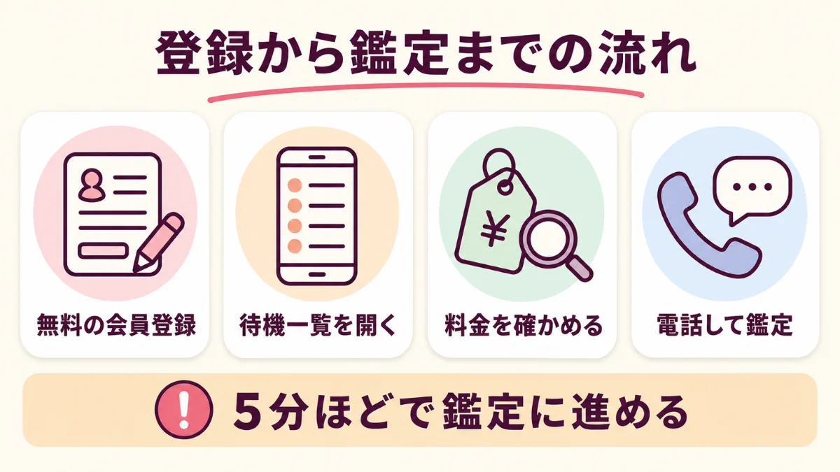 会員登録・待機一覧・料金の確認・電話して鑑定までの流れ