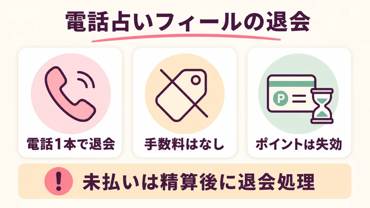 電話占いフィールの退会は電話1本で手数料なしポイントは失効する