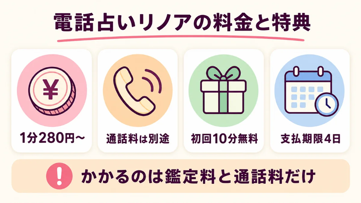 電話占いリノアの鑑定料と通話料と初回特典