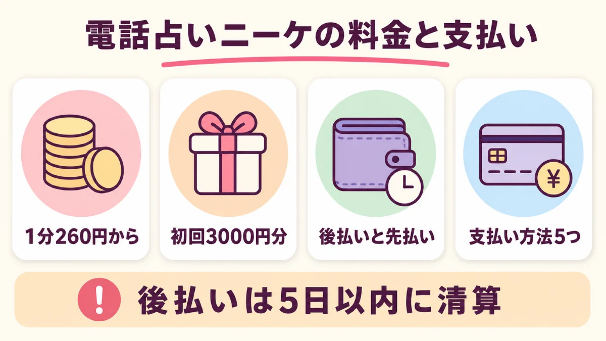 電話占いニーケの鑑定料金と初回特典・支払い方法