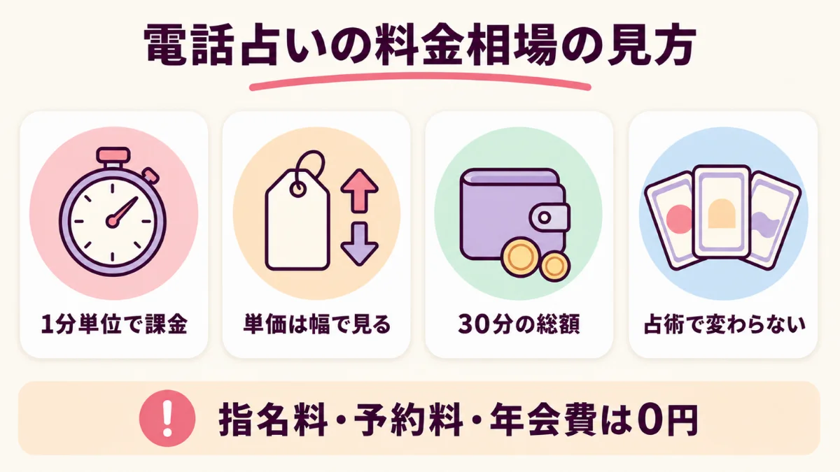 電話占いの料金相場は1分単位の単価と利用時間で決まる
