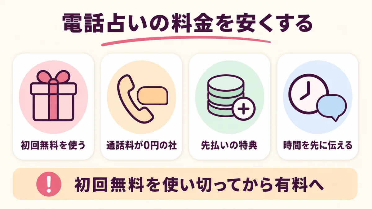 電話占いの料金は初回無料・通話料無料・先払い特典・時間の申告で抑えられる