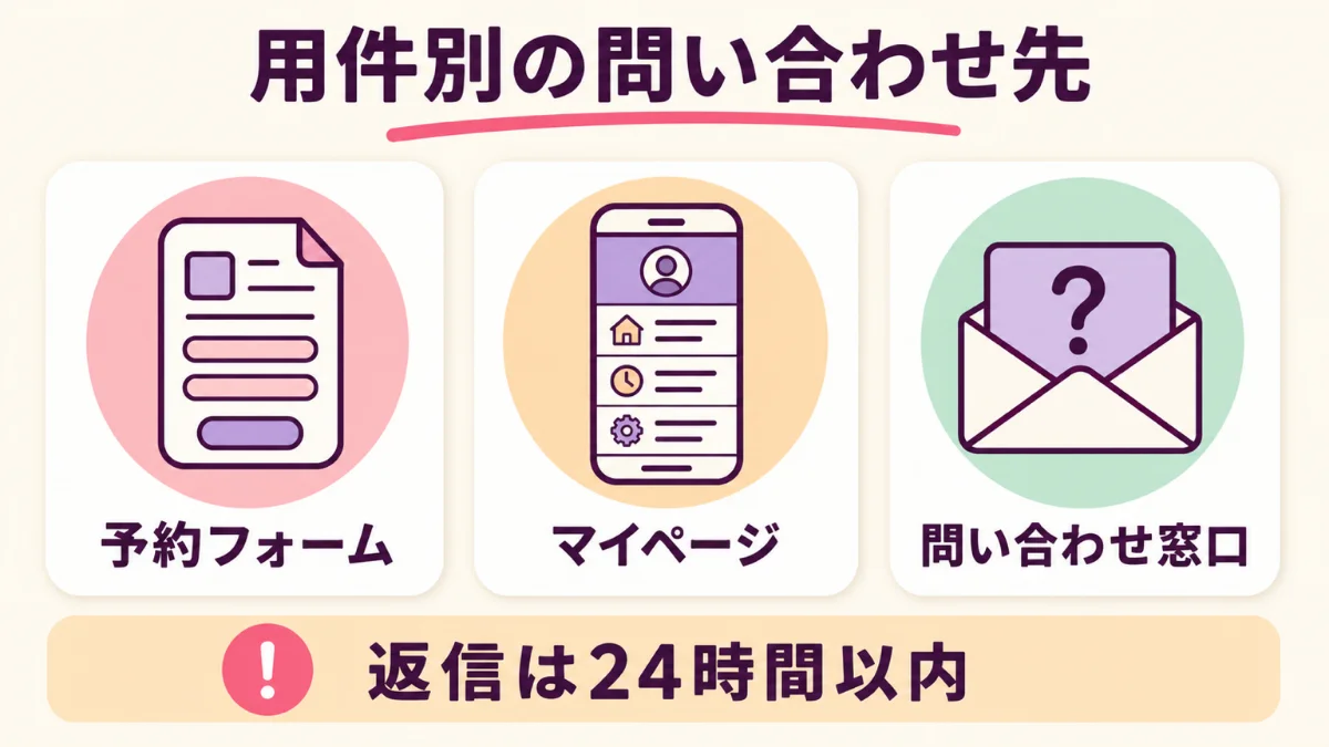 千里眼の予約・変更・道案内をどの窓口に送るかの一覧