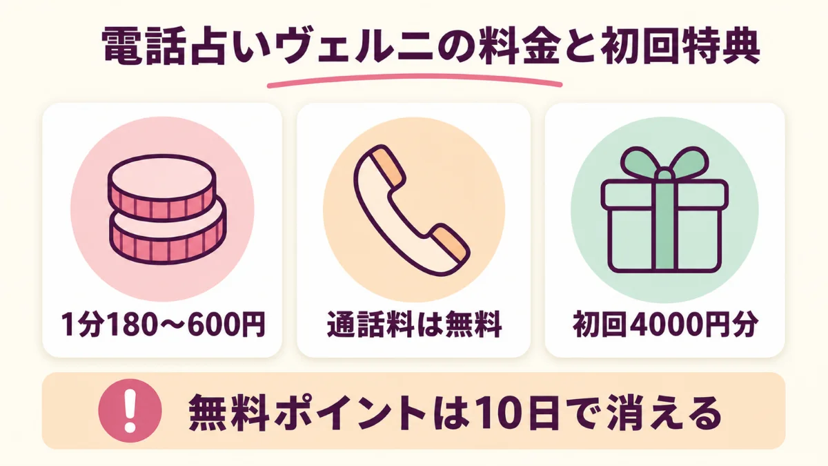 電話占いヴェルニの鑑定料金と通話料・初回特典