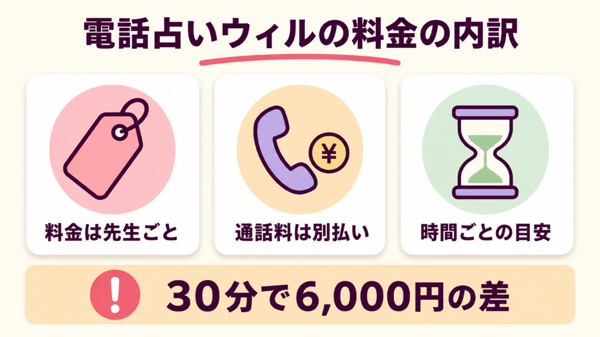 電話占いウィルの鑑定料の内訳と時間ごとの目安